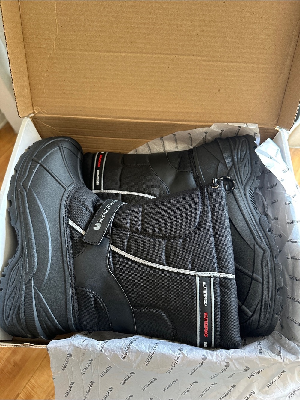 Weatherproof Men's Black Snow & Rain Boots with Reflective Trim